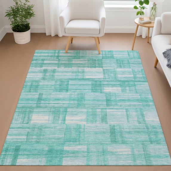 Addison Rugs Chantille Indoor/Outdoor Transitional Stripes Teal Machine Washable Rectangle Rug, 5' x 7'6"