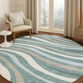 thumbnail image 1 of Addison Rugs Chantille Indoor/Outdoor Transitional Stripes Teal Machine Washable Round Rug, 8' x 8', 1 of 8
