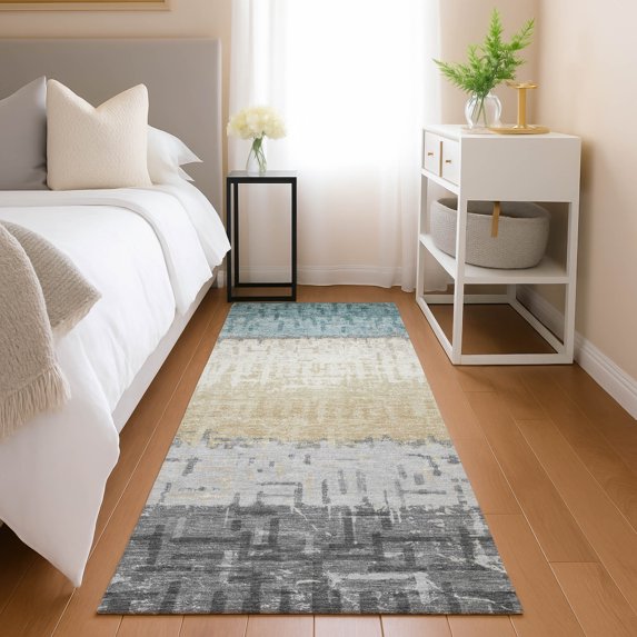 Addison Rugs Chantille Indoor/Outdoor Transitional Stripes Teal Machine Washable Runner Rug, 2'3" x 7'6"