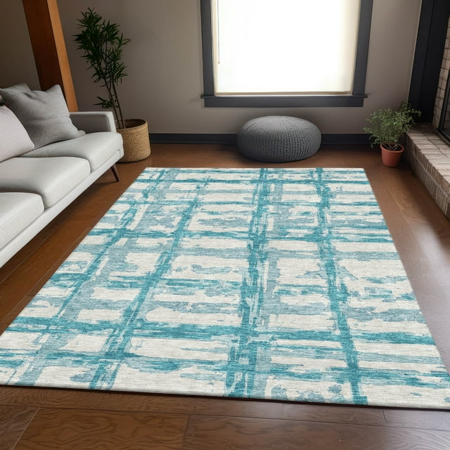 Addison Rugs Chantille Indoor/Outdoor Transitional Stripes Teal Washable Rectangle Rug, 2'6" x 3'10"