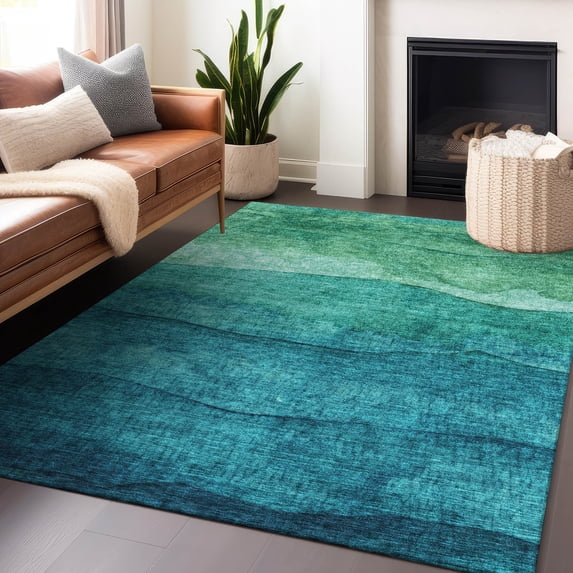Addison Rugs Chantille Indoor/Outdoor Transitional Stripes Teal Washable Rectangle Rug, 3' x 5'