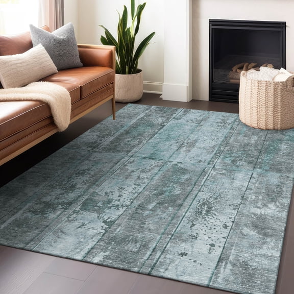 Addison Rugs Chantille Indoor/Outdoor Transitional Stripes Teal Washable Rectangle Rug, 3' x 5'