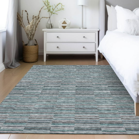 Addison Rugs Chantille Indoor/Outdoor Transitional Stripes Teal Washable Rectangle Rug, 5' x 7'6"