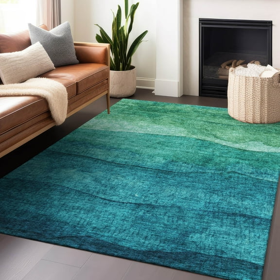 Addison Rugs Chantille Indoor/Outdoor Transitional Stripes Teal Washable Rectangle Rug, 5' x 7'6"