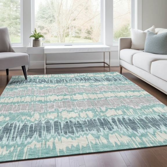 Addison Rugs Chantille Indoor/Outdoor Transitional Stripes Teal Washable Rectangle Rug, 5' x 7'6"