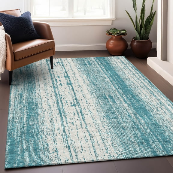 Addison Rugs Chantille Indoor/Outdoor Transitional Stripes Teal Washable Rectangle Rug, 8' x 10'