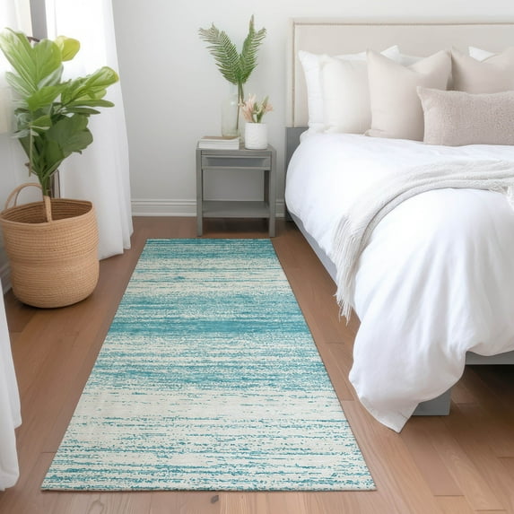 Addison Rugs Chantille Indoor/Outdoor Transitional Stripes Teal Washable Runner Rug, 2'3" x 7'6"