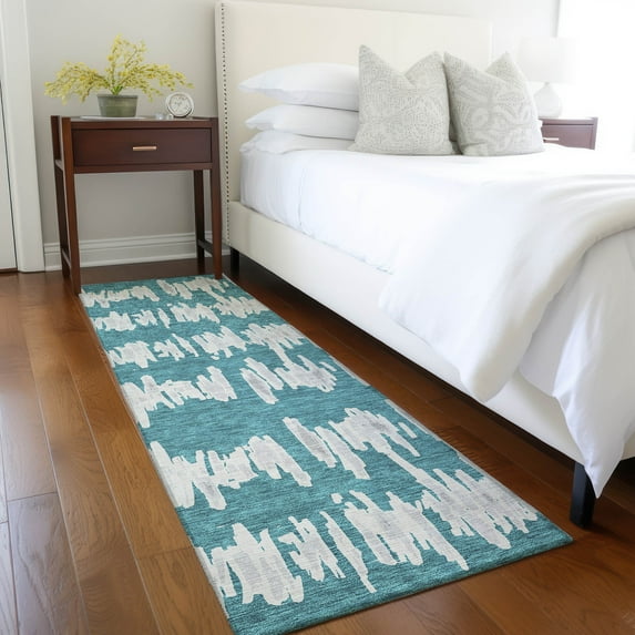 Addison Rugs Chantille Indoor/Outdoor Transitional Stripes Teal Washable Runner Rug, 2'3" x 7'6"