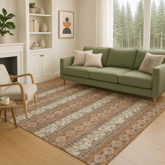 Addison Rugs Chantille Indoor/Outdoor Transitional Stripes Terracotta Machine Washable Rectangle Rug, 5' x 7'6"