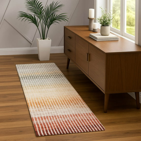 Addison Rugs Chantille Indoor/Outdoor Transitional Stripes Terracotta Machine Washable Runner Rug, 2'3" x 7'6"