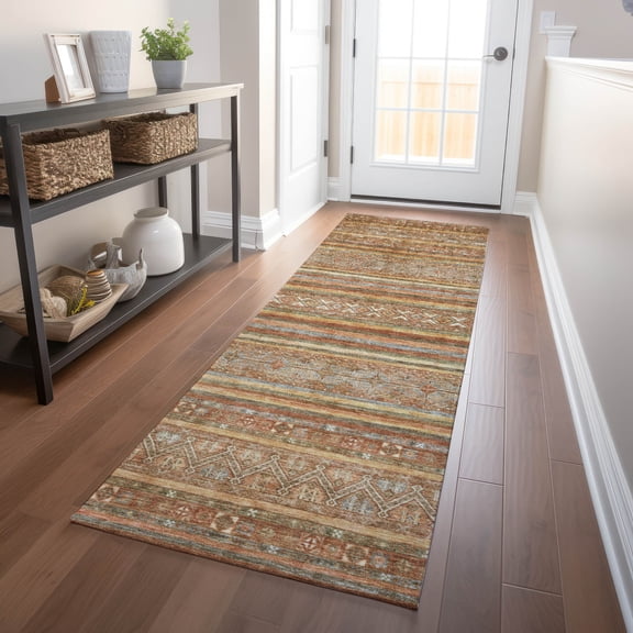 Addison Rugs Chantille Indoor/Outdoor Transitional Stripes Terracotta Washable Runner Rug, 2'3" x 7'6"