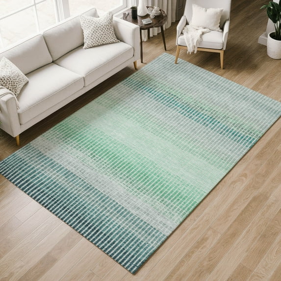 Addison Rugs Chantille Indoor/Outdoor Transitional Stripes Turquoise Machine Washable Rectangle Rug, 3' x 5'