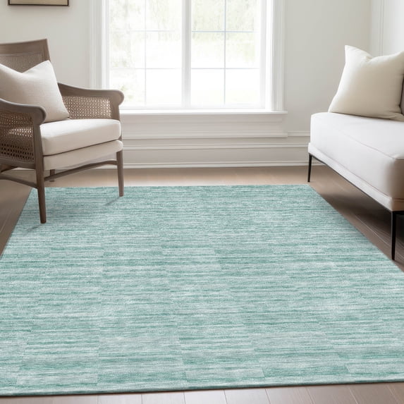 Addison Rugs Chantille Indoor/Outdoor Transitional Stripes Turquoise Washable Rectangle Rug, 8' x 10'