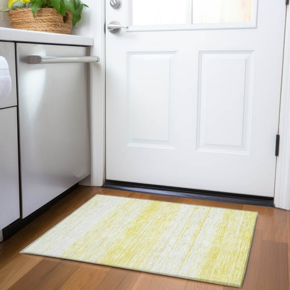 Addison Rugs Chantille Indoor/Outdoor Transitional Stripes Yellow Washable Rectangle Rug, 1'8" x 2'6"