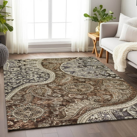 Addison Rugs Chantille Indoor/Outdoor Transitional Swirl Brown Washable Rectangle Rug, 10' x 14'