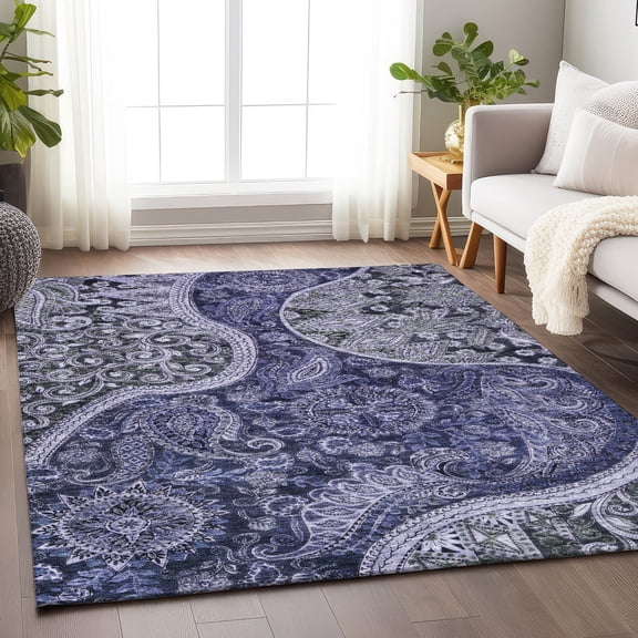 Addison Rugs Chantille Indoor/Outdoor Transitional Swirl Navy Washable Rectangle Rug, 5' x 7'6"