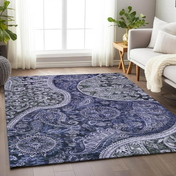 Addison Rugs Chantille Indoor/Outdoor Transitional Swirl Navy Washable Rectangle Rug, 9' x 12'