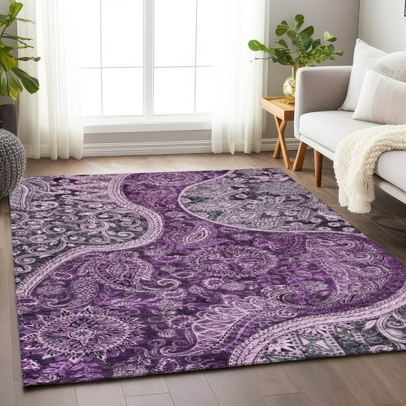 Addison Rugs Chantille Indoor/Outdoor Transitional Swirl Purple Washable Rectangle Rug, 5' x 7'6"
