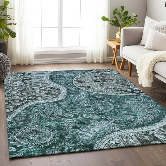 Addison Rugs Chantille Indoor/Outdoor Transitional Swirl Teal Washable Rectangle Rug, 8' x 10'