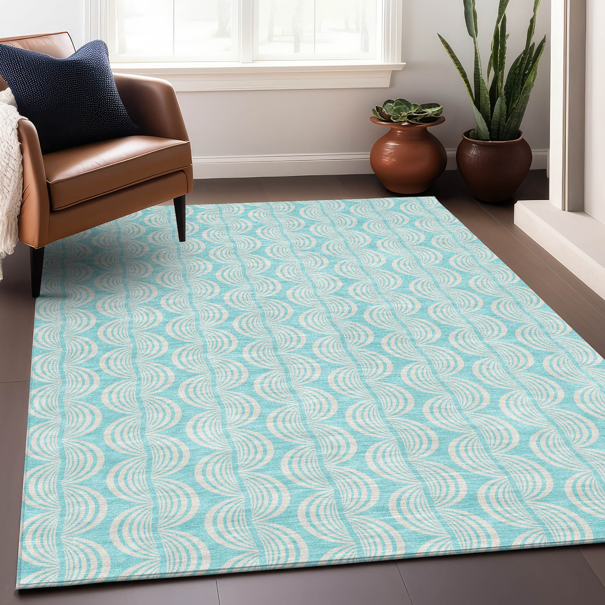 Addison Rugs Chantille Indoor/Outdoor Transitional Swirls Aqua Washable ...