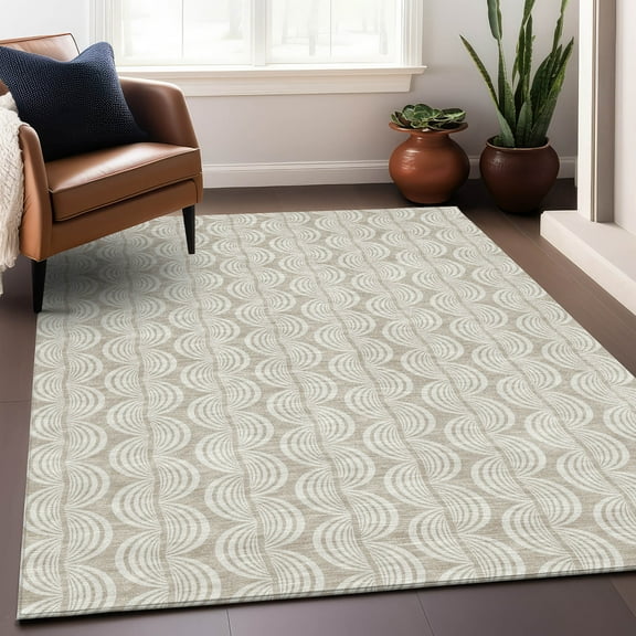 Addison Rugs Chantille Indoor/Outdoor Transitional Swirls Beige Washable Rectangle Rug, 3' x 5'