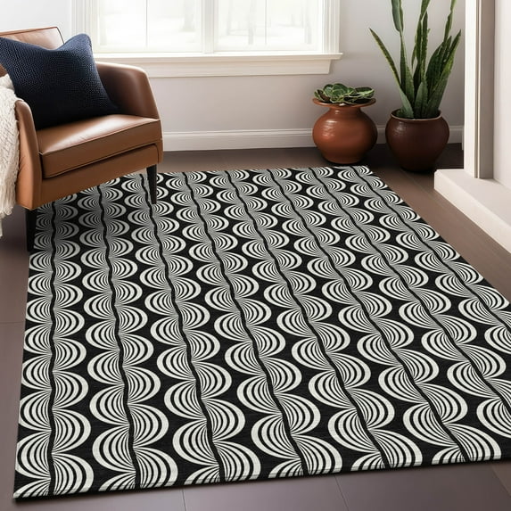 Addison Rugs Chantille Indoor/Outdoor Transitional Swirls Black Washable Rectangle Rug, 10' x 14'