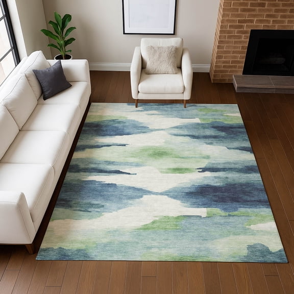 Addison Rugs Chantille Indoor/Outdoor Transitional Swirls Blue Machine Washable Rectangle Rug, 10' x 14'