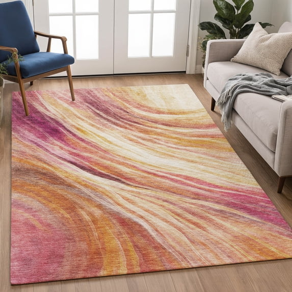 Addison Rugs Chantille Indoor/Outdoor Transitional Swirls Blush Machine Washable Rectangle Rug, 10' x 14'