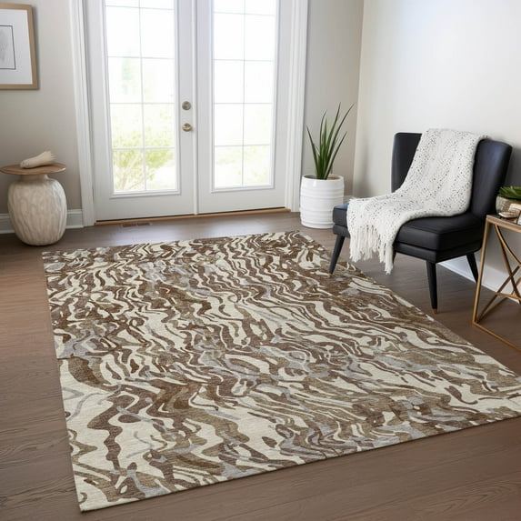 Addison Rugs Chantille Indoor/Outdoor Transitional Swirls Brown Washable Rectangle Rug, 3' x 5'