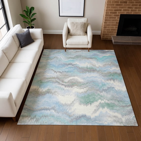 Addison Rugs Chantille Indoor/Outdoor Transitional Swirls Denim Machine Washable Rectangle Rug, 5' x 7'6"