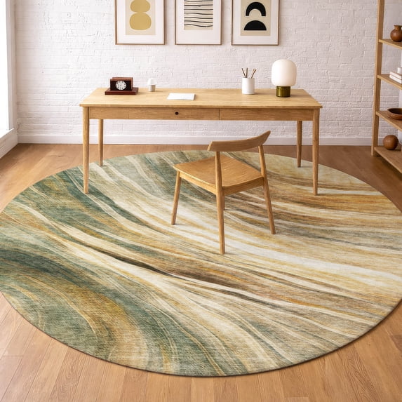 Addison Rugs Chantille Indoor/Outdoor Transitional Swirls Green Machine Washable Round Rug, 8' x 8'