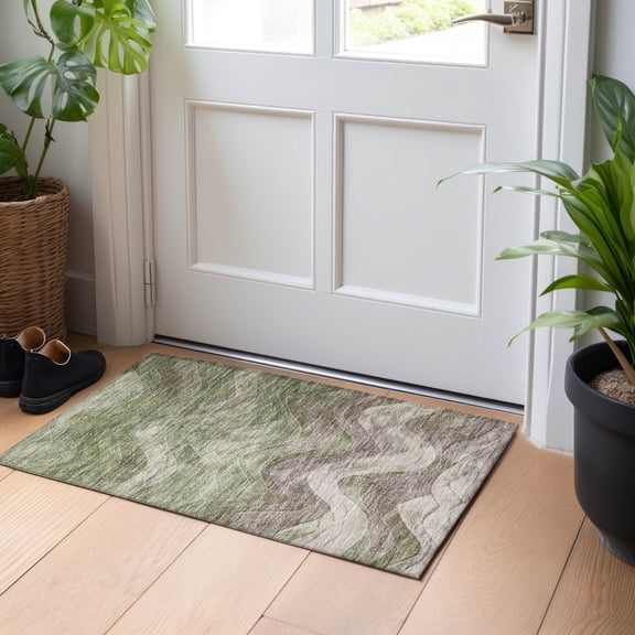 Addison Rugs Chantille Indoor/Outdoor Transitional Swirls Green Washable Rectangle Rug, 1'8" x 2'6"