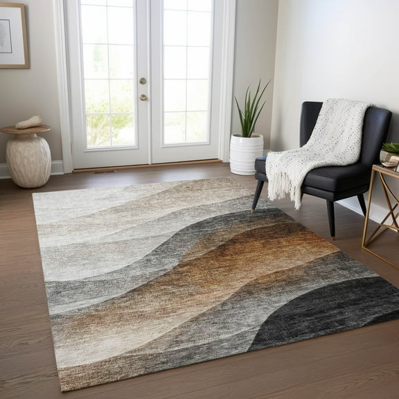 Addison Rugs Chantille Indoor/Outdoor Transitional Swirls Khaki Washable Rectangle Rug, 5' x 7'6"