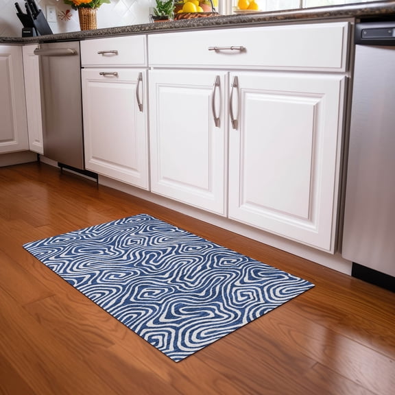 Addison Rugs Chantille Indoor/Outdoor Transitional Swirls Navy Washable Rectangle Rug, 1'8" x 2'6"