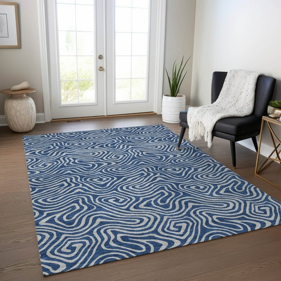 Addison Rugs Chantille Indoor/Outdoor Transitional Swirls Navy Washable Rectangle Rug, 10' x 14'