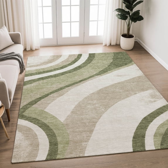 Addison Rugs Chantille Indoor/Outdoor Transitional Swirls Olive Machine Washable Rectangle Rug, 3' x 5'