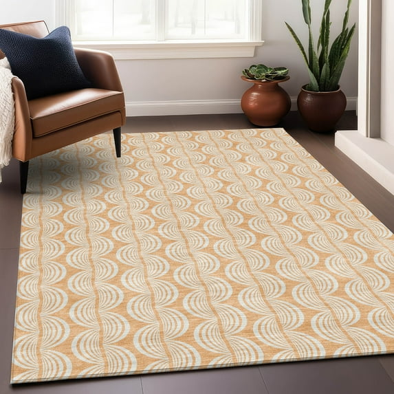 Addison Rugs Chantille Indoor/Outdoor Transitional Swirls Peach Washable Rectangle Rug, 5' x 7'6"