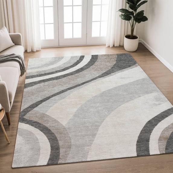 Addison Rugs Chantille Indoor/Outdoor Transitional Swirls Pewter Machine Washable Rectangle Rug, 10' x 14'