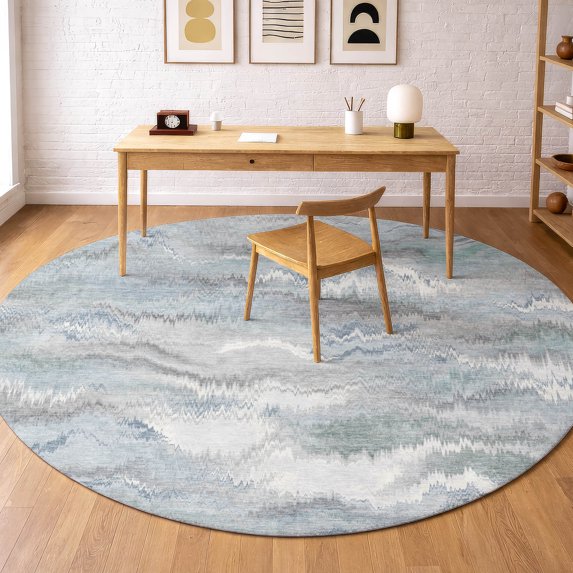 Addison Rugs Chantille Indoor/Outdoor Transitional Swirls Pewter Machine Washable Round Rug, 8' x 8'