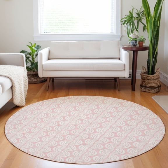 Addison Rugs Chantille Indoor/Outdoor Transitional Swirls Pink Washable Round Rug, 8' x 8'