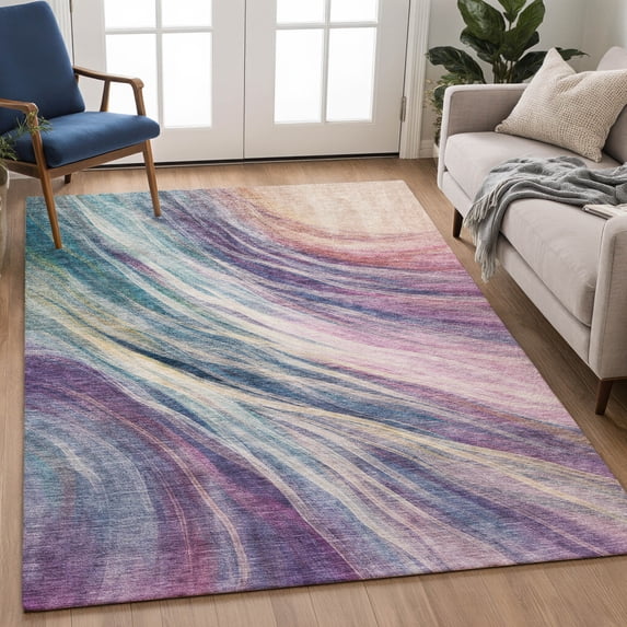 Addison Rugs Chantille Indoor/Outdoor Transitional Swirls Teal Machine Washable Rectangle Rug, 5' x 7'6"