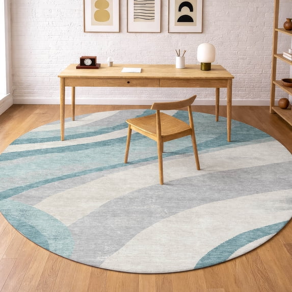 Addison Rugs Chantille Indoor/Outdoor Transitional Swirls Teal Machine Washable Round Rug, 8' x 8'