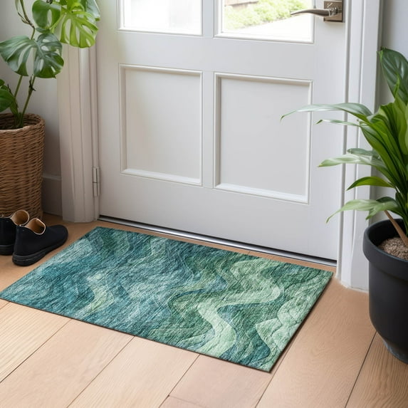 Addison Rugs Chantille Indoor/Outdoor Transitional Swirls Teal Washable Rectangle Rug, 1'8" x 2'6"