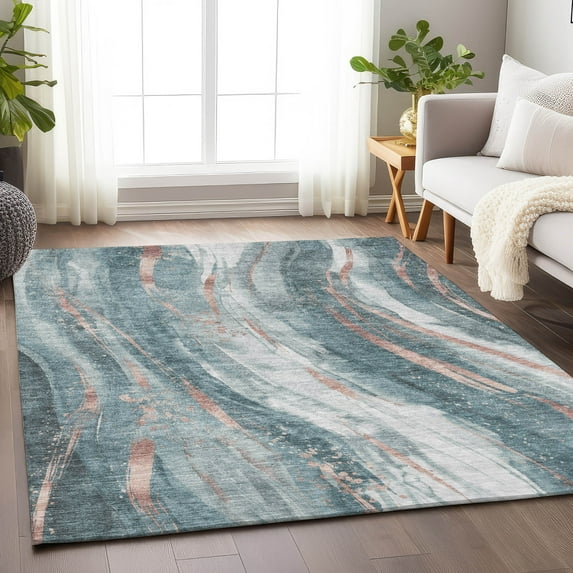 Addison Rugs Chantille Indoor/Outdoor Transitional Swirls Teal Washable Rectangle Rug, 3' x 5'