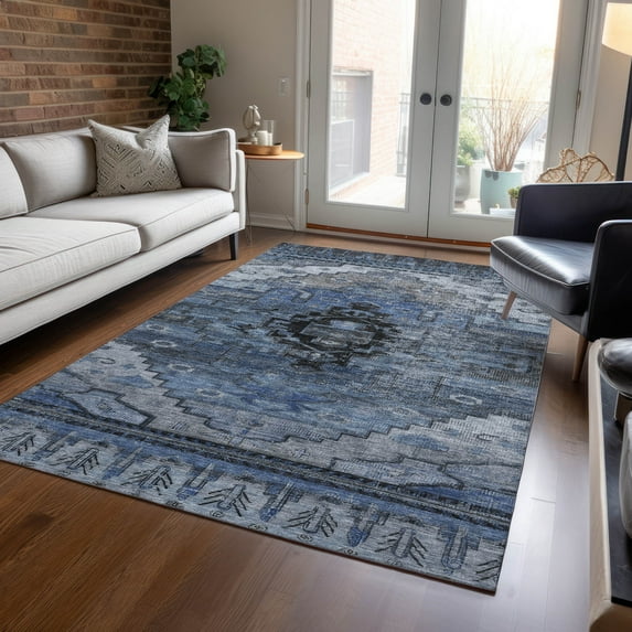 Addison Rugs Chantille Indoor/Outdoor Transitional Tribal Blue Machine Washable Rectangle Rug, 10' x 14'