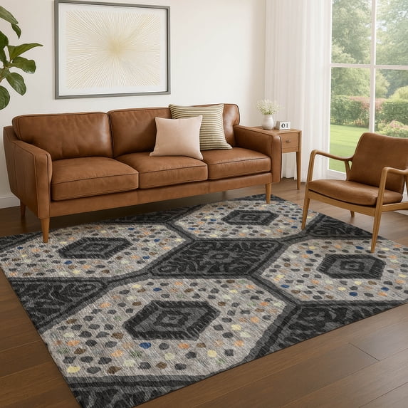 Addison Rugs Chantille Indoor/Outdoor Transitional Tribal Charcoal Machine Washable Rectangle Rug, 3' x 5'