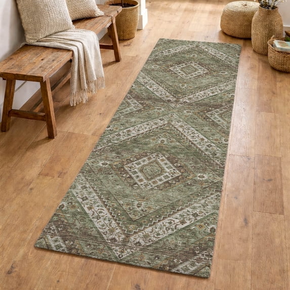 Addison Rugs Chantille Indoor/Outdoor Transitional Tribal Olive Machine Washable Runner Rug, 2'3" x 7'6"