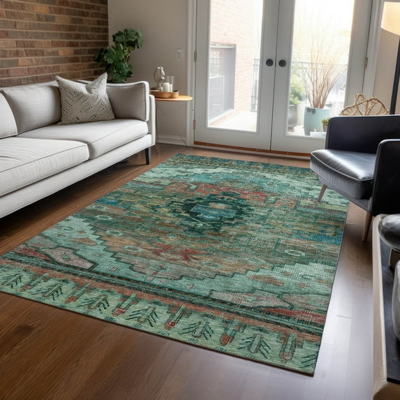 Addison Rugs Chantille Indoor/Outdoor Transitional Tribal Teal Machine Washable Rectangle Rug, 3' x 5'