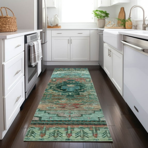 Addison Rugs Chantille Indoor/Outdoor Transitional Tribal Teal Machine Washable Runner Rug, 2'3" x 7'6"