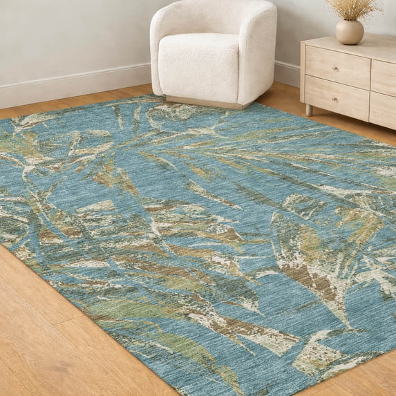Addison Rugs Chantille Indoor/Outdoor Transitional Tropical Teal Machine Washable Rectangle Rug, 9' x 12'
